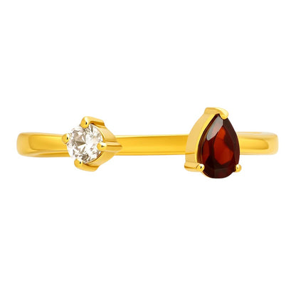 18K Gold Plated Dual Gem Ring – Pear + Round Cut Modern Stacking Band TGR1066 RM-1788