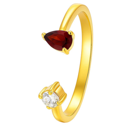 18K Gold Plated Dual Gem Ring – Pear + Round Cut Modern Stacking Band TGR1066 RM-1788