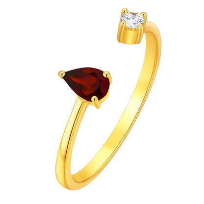 18K Gold Plated Dual Gem Ring – Pear + Round Cut Modern Stacking Band TGR1066 RM-1788