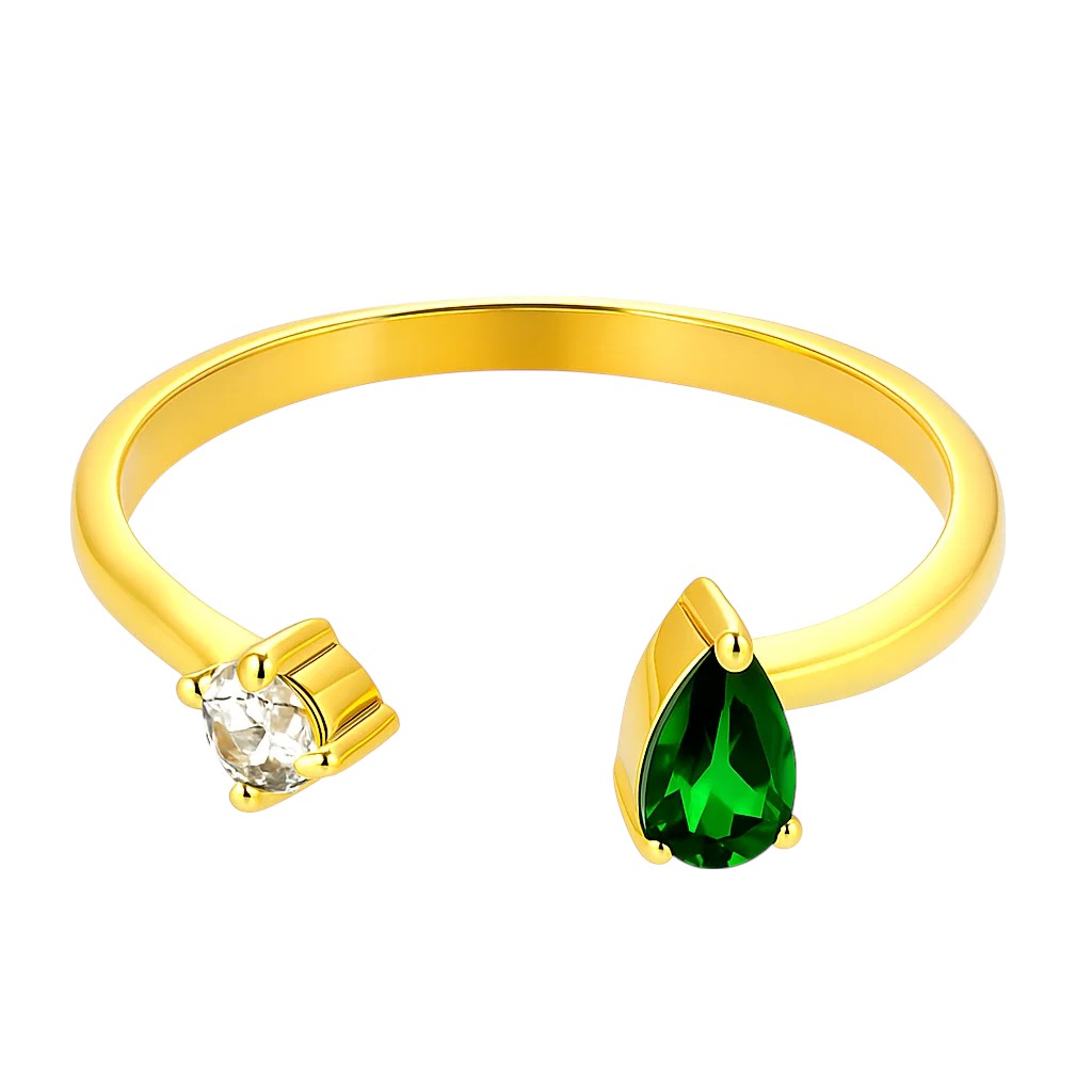 18K Gold Plated Dual Gem Ring – Pear + Round Cut Modern Stacking Band TGR1066 RM-1788