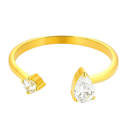 18K Gold Plated Dual Gem Ring – Pear + Round Cut Modern Stacking Band TGR1066 RM-1788