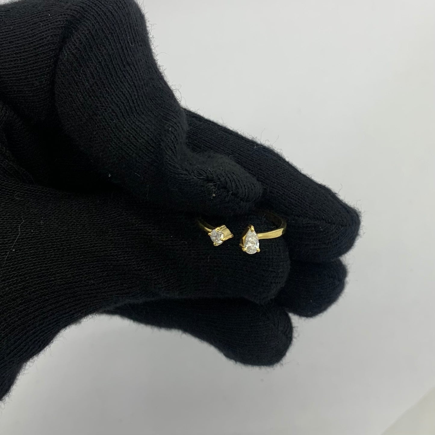 18K Gold Plated Dual Gem Ring – Pear + Round Cut Modern Stacking Band TGR1066 RM-1788