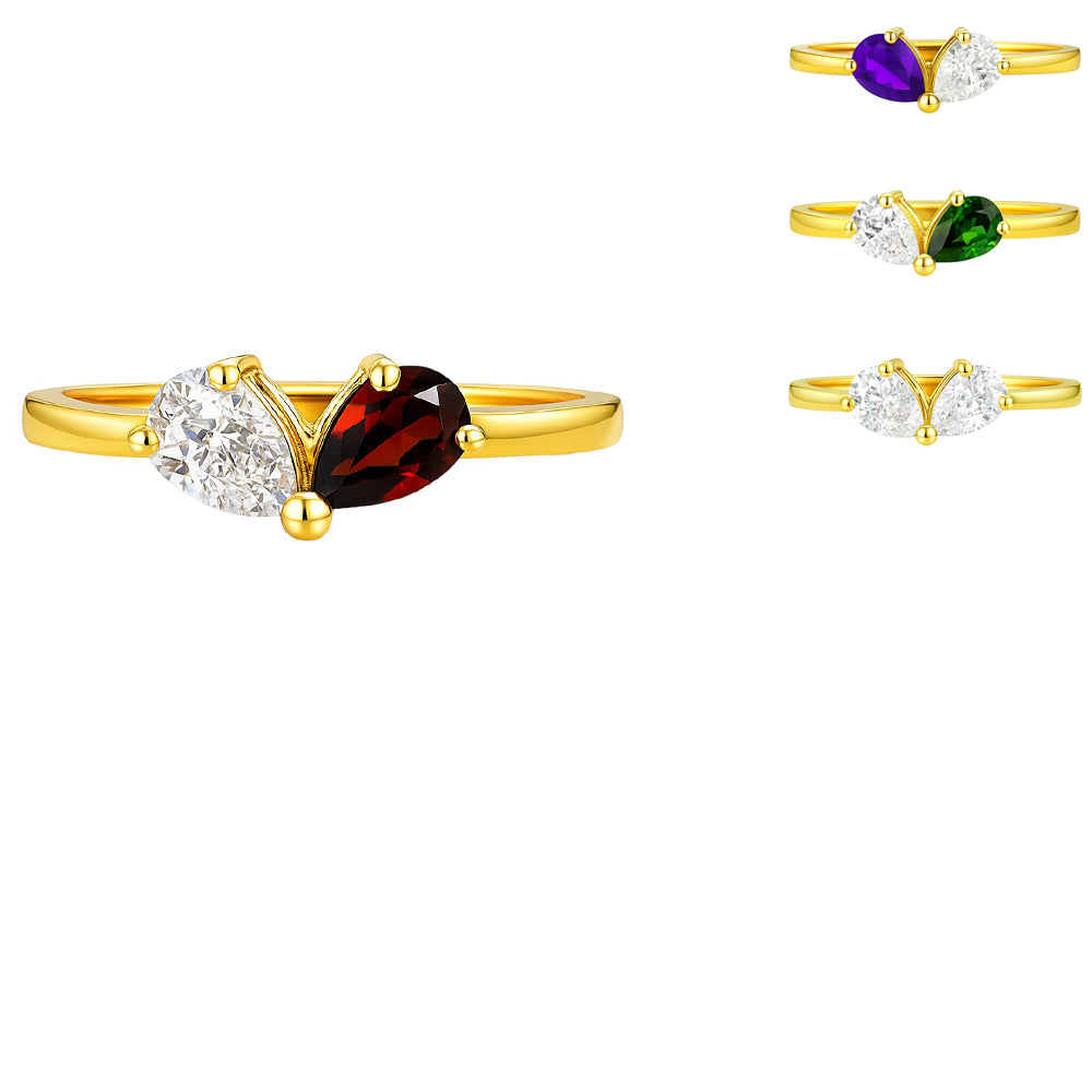 18K Gold Plated Dual Gemstone Pear Cut Stacking Ring – Modern Design TGR1067 RM-1790