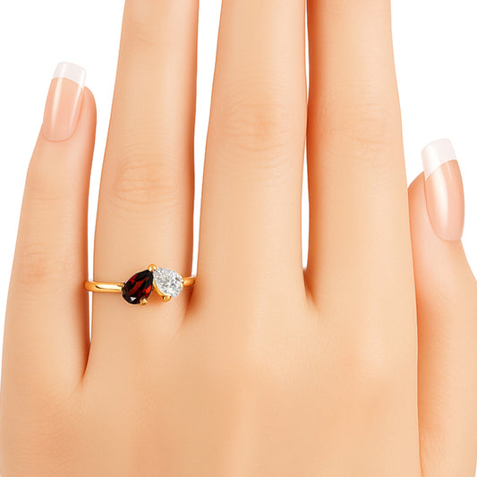 18K Gold Plated Dual Gemstone Pear Cut Stacking Ring – Modern Design TGR1067 RM-1790