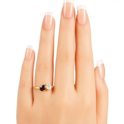 18K Gold Plated Dual Gemstone Pear Cut Stacking Ring – Modern Design TGR1067 RM-1790