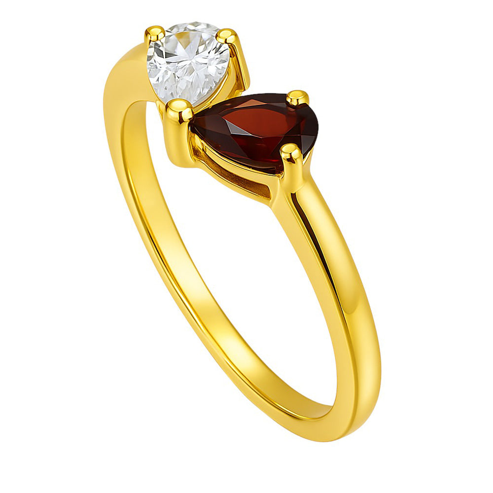 18K Gold Plated Dual Gemstone Pear Cut Stacking Ring – Modern Design TGR1067 RM-1790