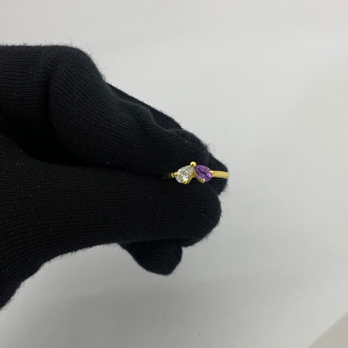 18K Gold Plated Dual Gemstone Pear Cut Stacking Ring – Modern Design TGR1067 RM-1790