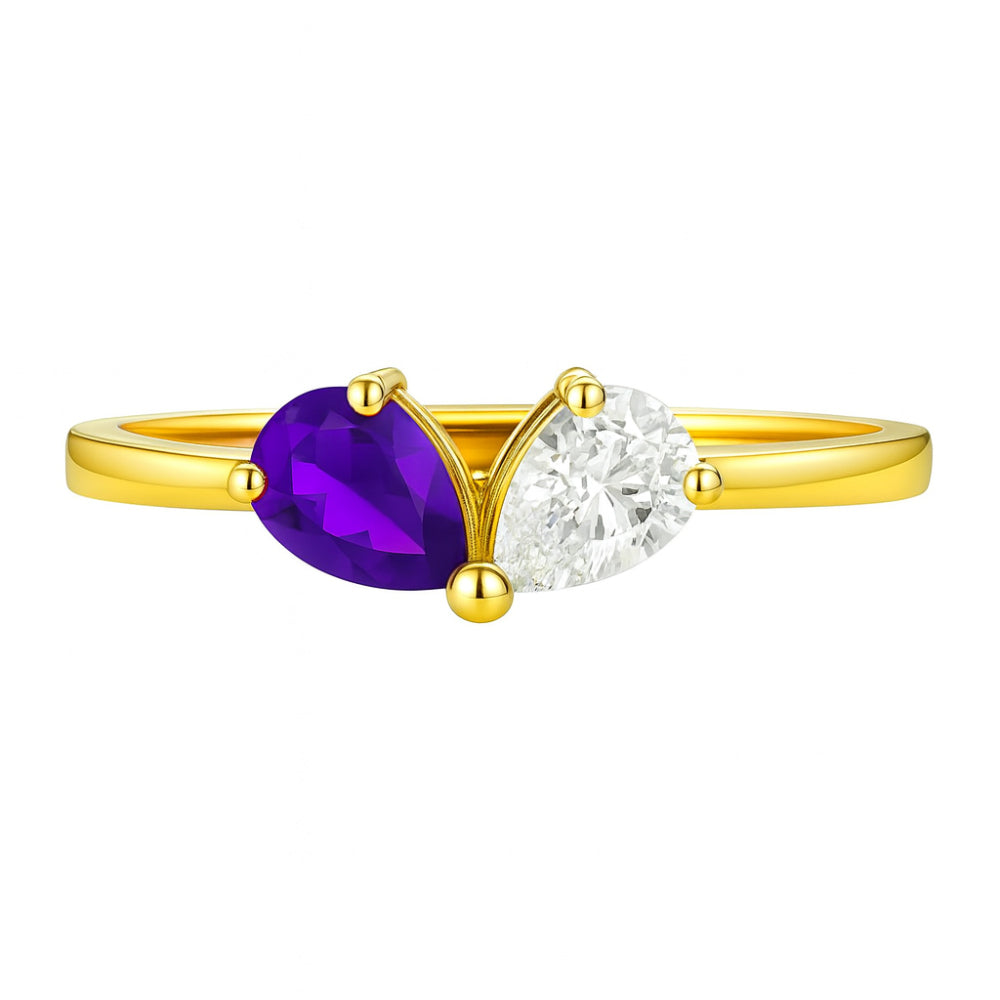 18K Gold Plated Dual Gemstone Pear Cut Stacking Ring – Modern Design TGR1067 RM-1790