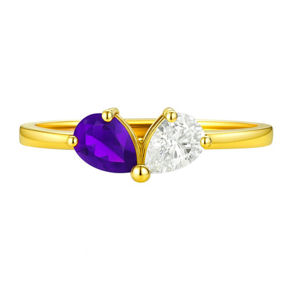 18K Gold Plated Dual Gemstone Pear Cut Stacking Ring – Modern Design TGR1067 RM-1790