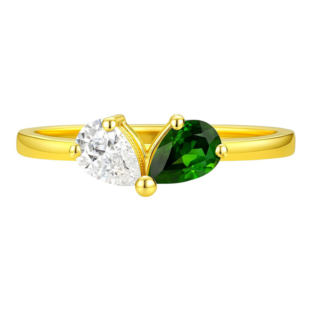 18K Gold Plated Dual Gemstone Pear Cut Stacking Ring – Modern Design TGR1067 RM-1790