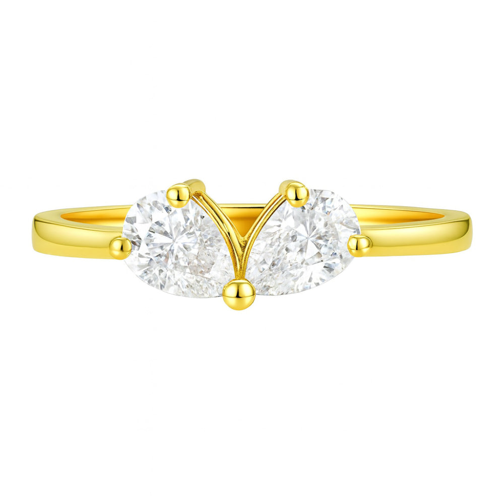 18K Gold Plated Dual Gemstone Pear Cut Stacking Ring – Modern Design TGR1067 RM-1790
