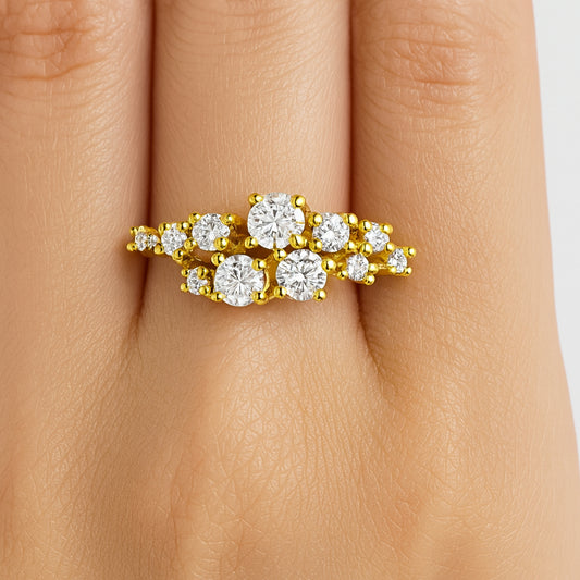 18K Gold Plated Cluster Halo Ring with Round CZ Multi-Stone Design TGR1068 RM-1789