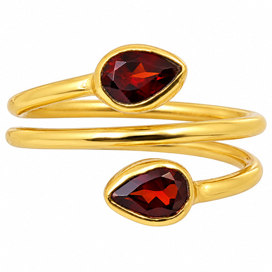 18K Gold Plated Double Teardrop Gemstone Adjustable Spiral Wrap Ring TGR1069