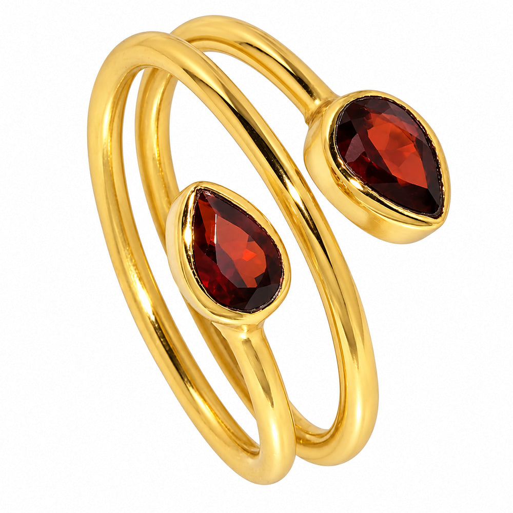 18K Gold Plated Double Teardrop Gemstone Adjustable Spiral Wrap Ring TGR1069