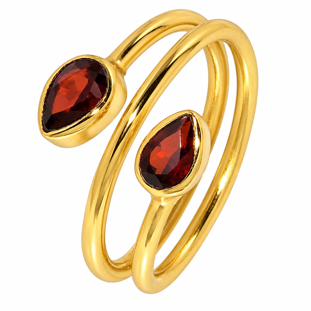 18K Gold Plated Double Teardrop Gemstone Adjustable Spiral Wrap Ring TGR1069