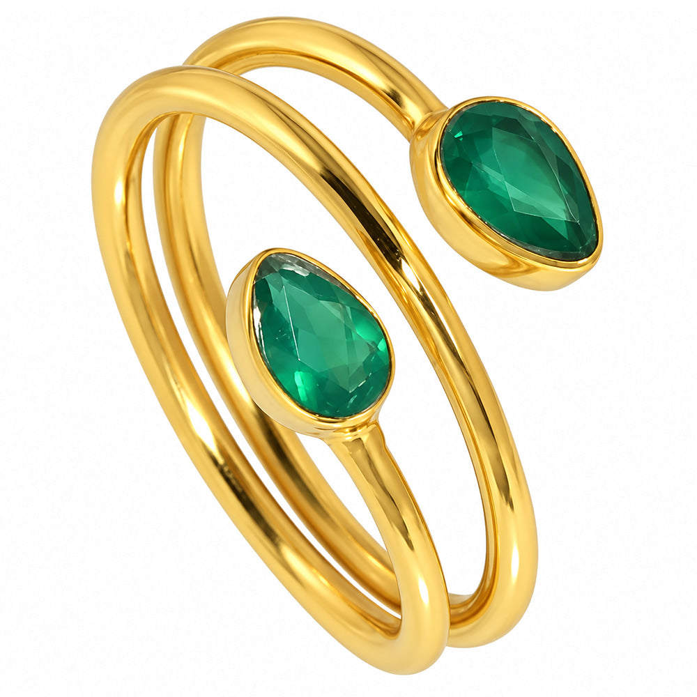 18K Gold Plated Double Teardrop Gemstone Adjustable Spiral Wrap Ring TGR1069