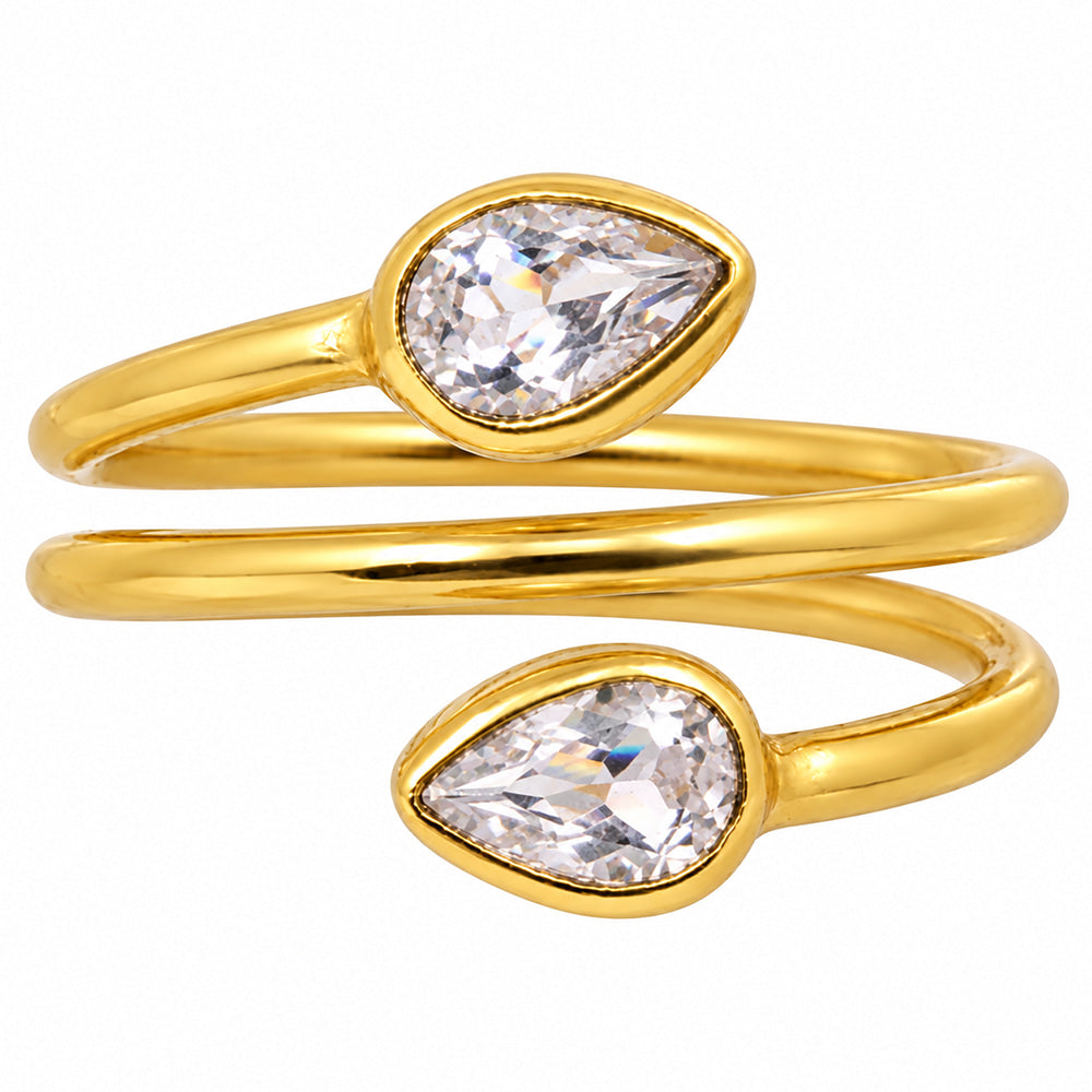 18K Gold Plated Double Teardrop Gemstone Adjustable Spiral Wrap Ring TGR1069