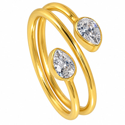 18K Gold Plated Double Teardrop Gemstone Adjustable Spiral Wrap Ring TGR1069