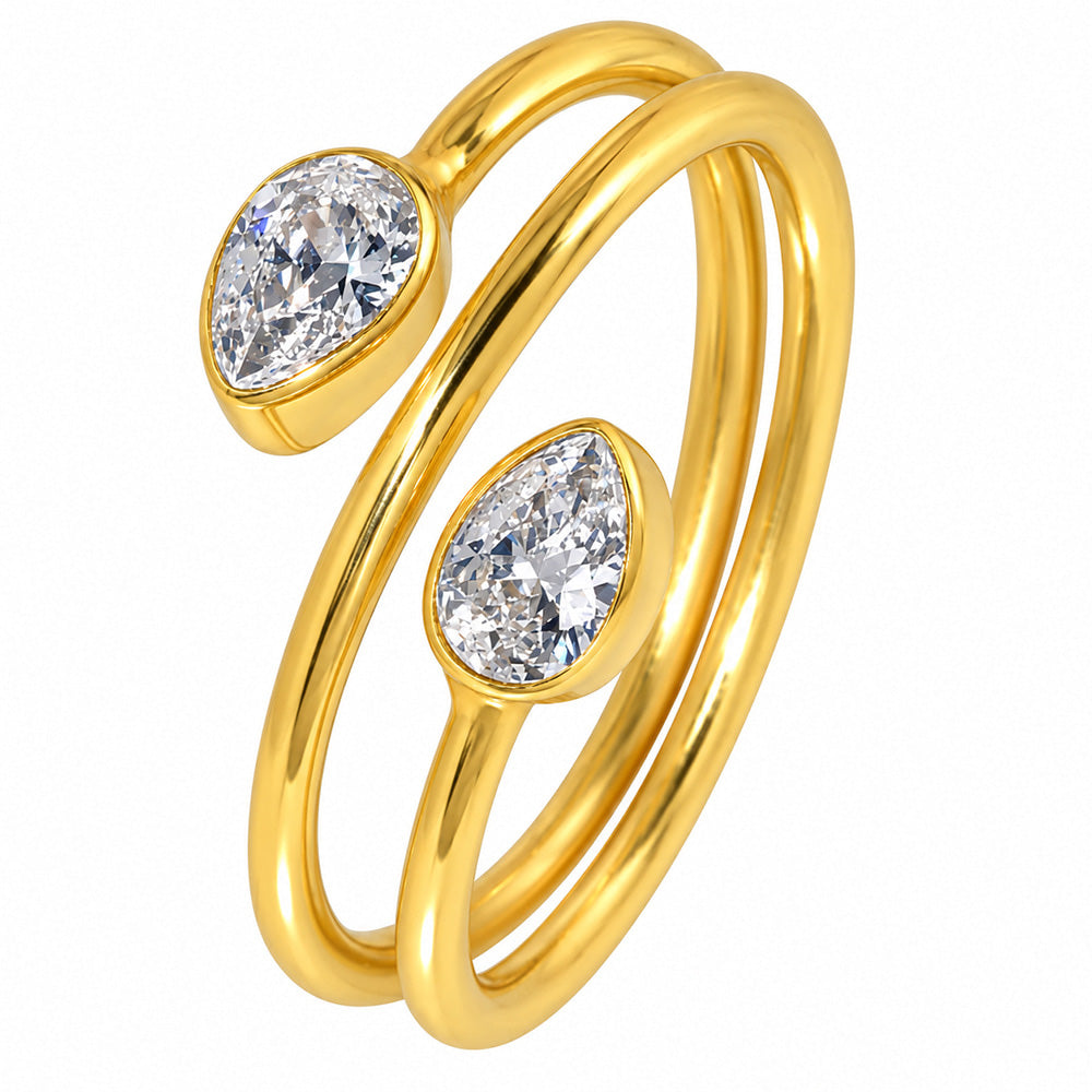 18K Gold Plated Double Teardrop Gemstone Adjustable Spiral Wrap Ring TGR1069