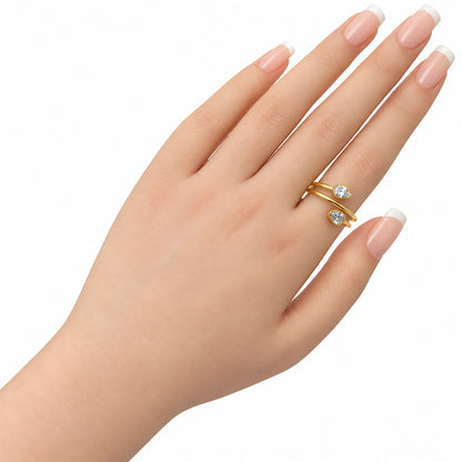 18K Gold Plated Double Teardrop Gemstone Adjustable Spiral Wrap Ring TGR1069