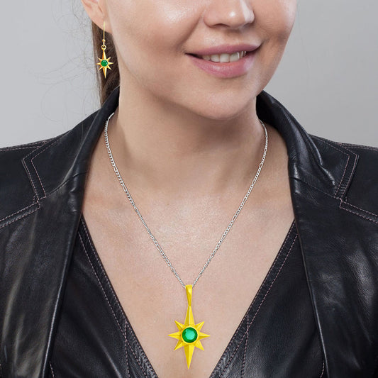 18K Gold Over Brass Starburst Pendant Earings Set with Colorful Gemstone TGT1001 TM-1009