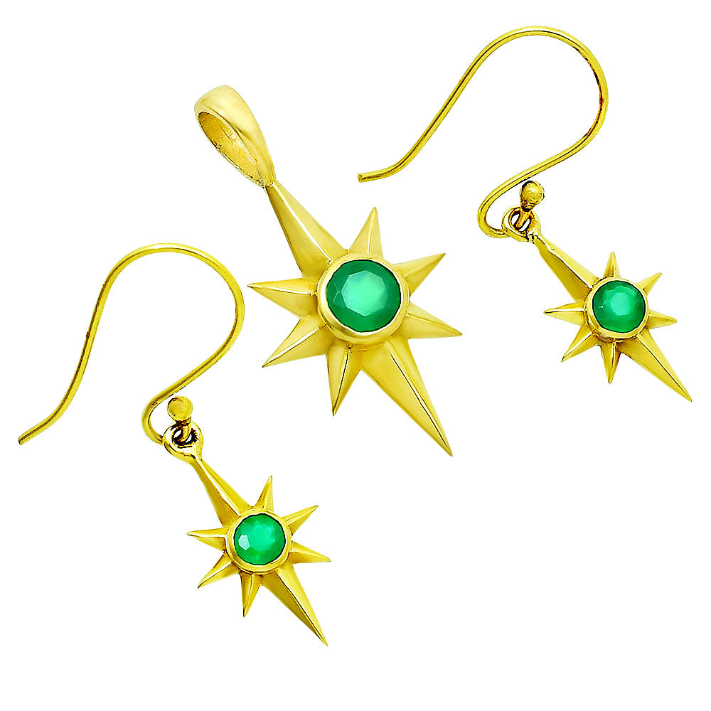 18K Gold Over Brass Starburst Pendant Earings Set with Colorful Gemstone TGT1001 TM-1009