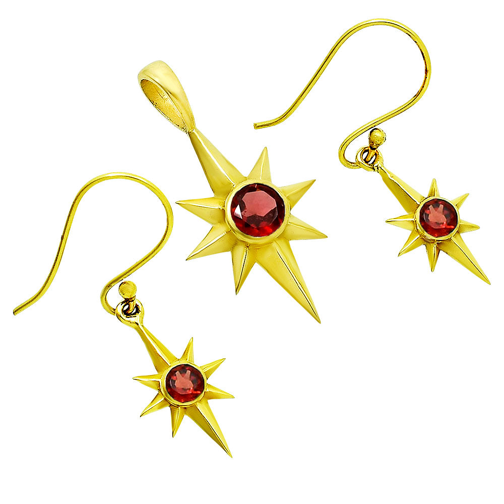 18K Gold Over Brass Starburst Pendant Earings Set with Colorful Gemstone TGT1001 TM-1009