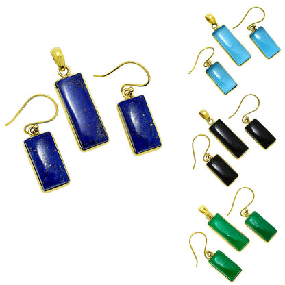 18K Gold Plated Rectangle Gemstone Pendant & Earrings Jewelry Set TGT1002 TM-1001