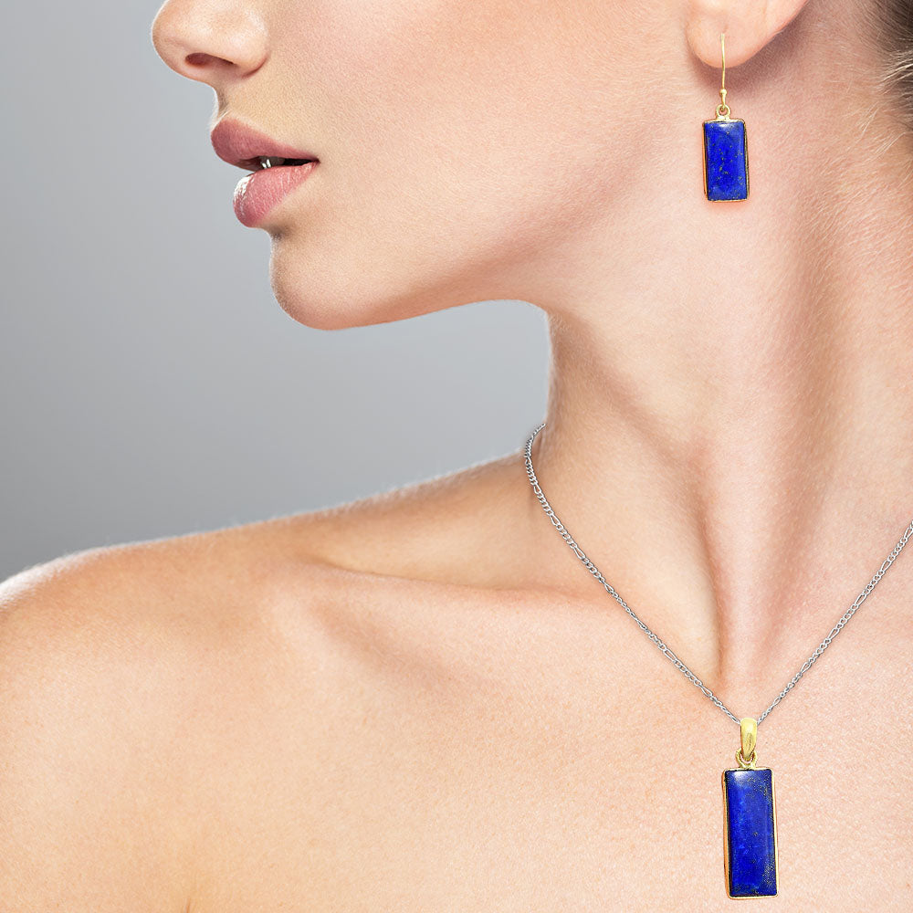 18K Gold Plated Rectangle Gemstone Pendant & Earrings Jewelry Set TGT1002 TM-1001