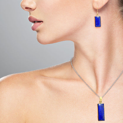 18K Gold Plated Rectangle Gemstone Pendant & Earrings Jewelry Set TGT1002 TM-1001