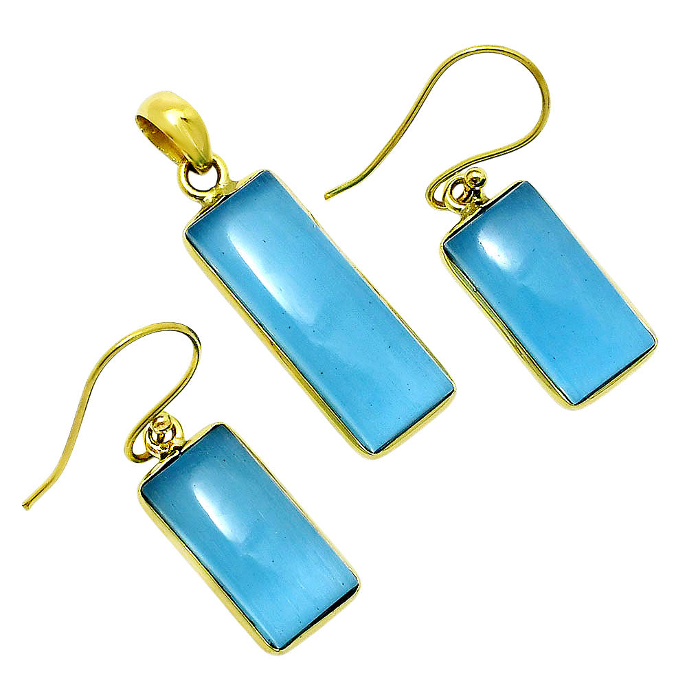 18K Gold Plated Rectangle Gemstone Pendant & Earrings Jewelry Set TGT1002 TM-1001