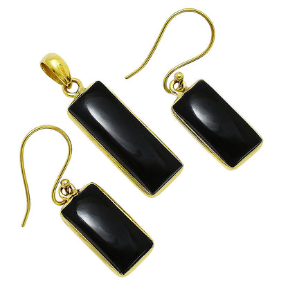 18K Gold Plated Rectangle Gemstone Pendant & Earrings Jewelry Set TGT1002 TM-1001