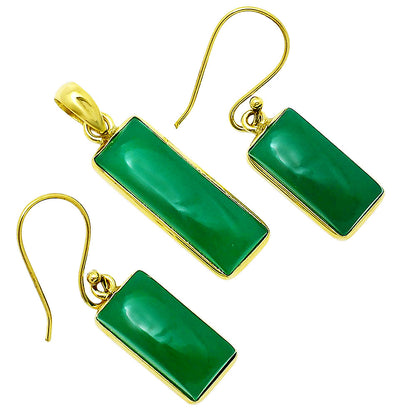 18K Gold Plated Rectangle Gemstone Pendant & Earrings Jewelry Set TGT1002 TM-1001