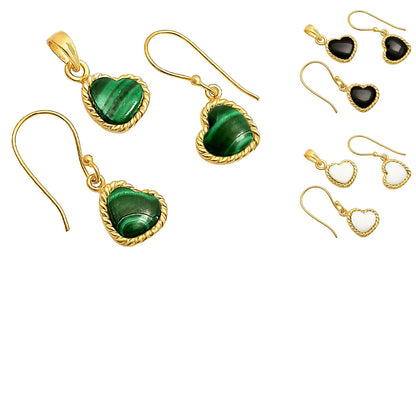 18K Gold Plated Heart Gemstone Pendant & Earring Set for Women TGT1003 TM-1025