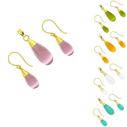 Elegant 18K Gold Plated Teardrop Pendant & Earrings Jewelry Set TGT1004 TM-1024