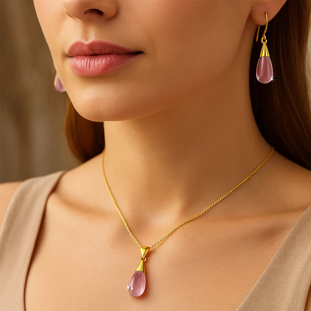 Elegant 18K Gold Plated Teardrop Pendant & Earrings Jewelry Set TGT1004 TM-1024