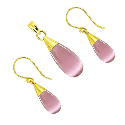 Elegant 18K Gold Plated Teardrop Pendant & Earrings Jewelry Set TGT1004 TM-1024