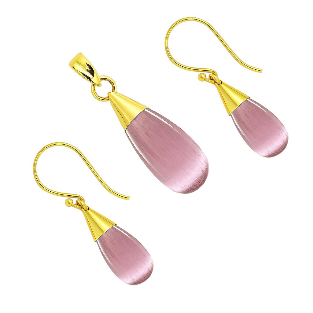 Elegant 18K Gold Plated Teardrop Pendant & Earrings Jewelry Set TGT1004 TM-1024