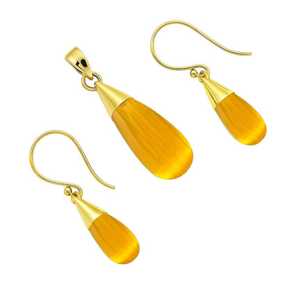 Elegant 18K Gold Plated Teardrop Pendant & Earrings Jewelry Set TGT1004 TM-1024