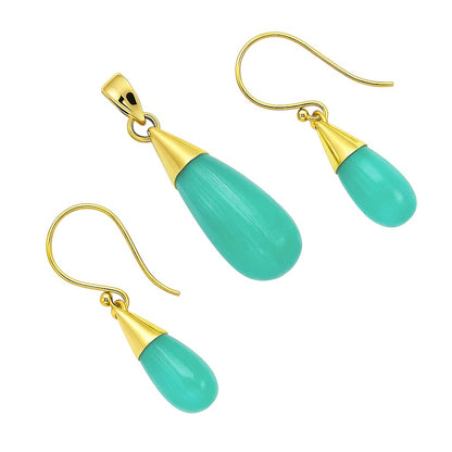 Elegant 18K Gold Plated Teardrop Pendant & Earrings Jewelry Set TGT1004 TM-1024