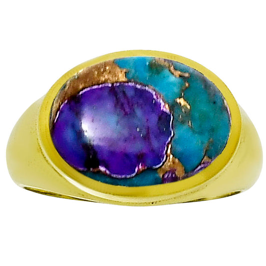 18K Gold Over Brass Natural Multi Copper Turquoise Ring size-10 RM1115 TR01019