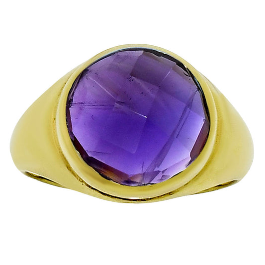 18K Gold Over Brass Amethyst Checker - Brazil Ring size-8.5 RM-1115 TR01028