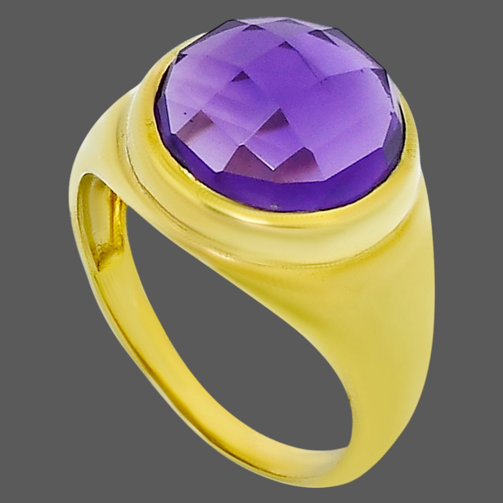 18K Gold Plated Amethyst Checker - Brazil Ring size-8.5 RM-1115 TR01028