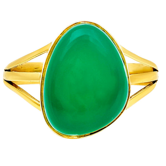 18K Gold Over Brass Natural Green Onyx Ring size-9 RM-1006 TR01039