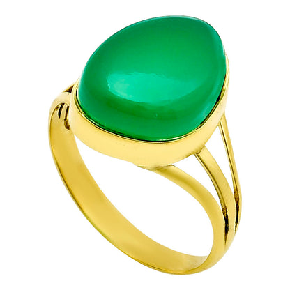 18K Gold Over Brass Natural Green Onyx Ring size-9 RM-1006 TR01039
