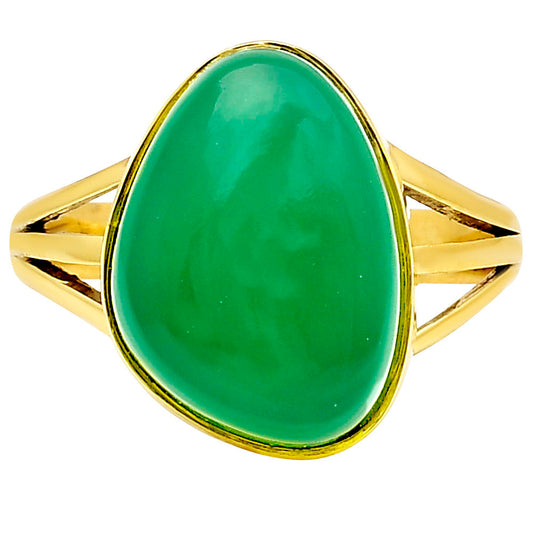 18K Gold Over Brass Natural Green Onyx Ring size-8 RM-1006 TR01042