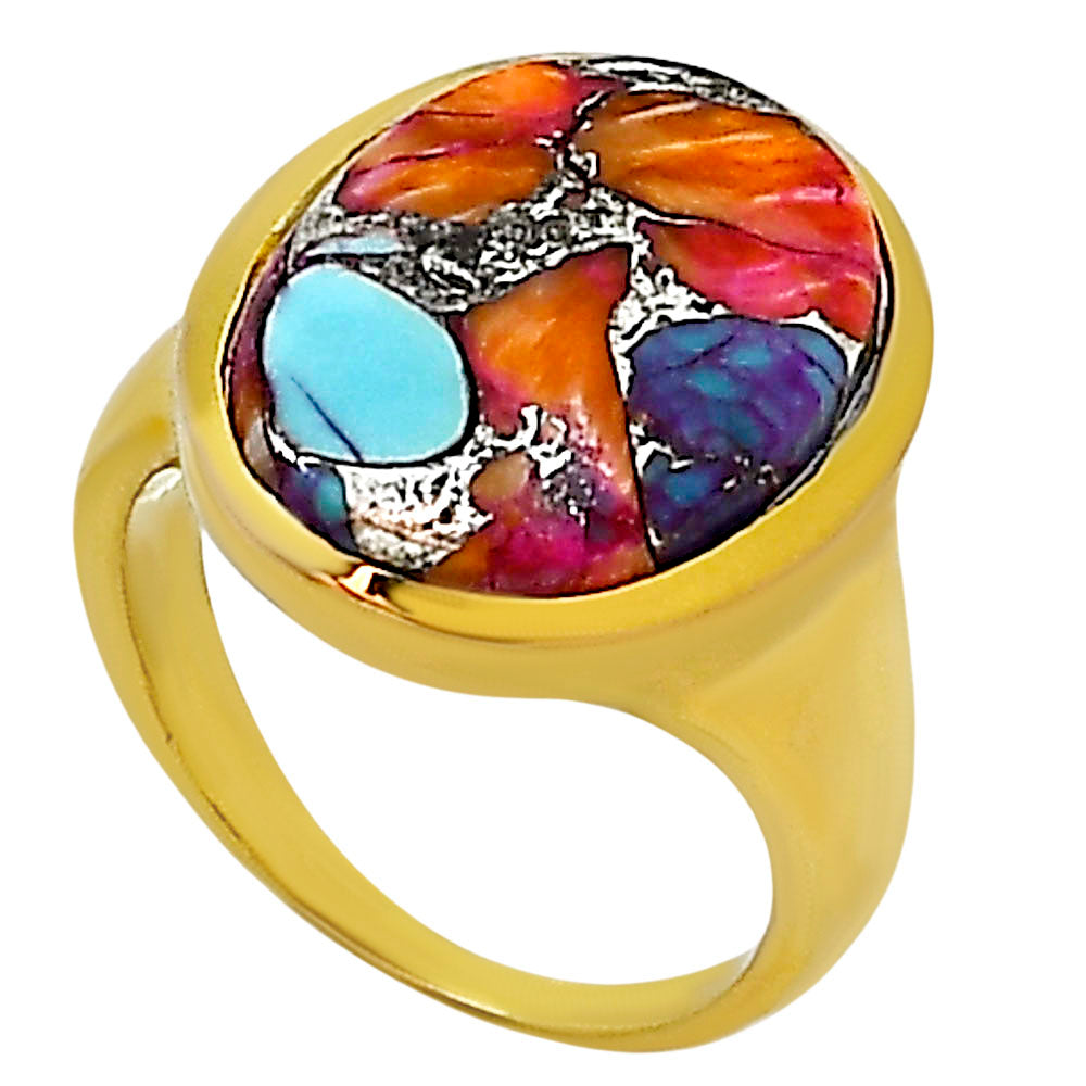 Kingman Orange Dahlia Turquoise Ring size-7 RM-1115 TR01143
