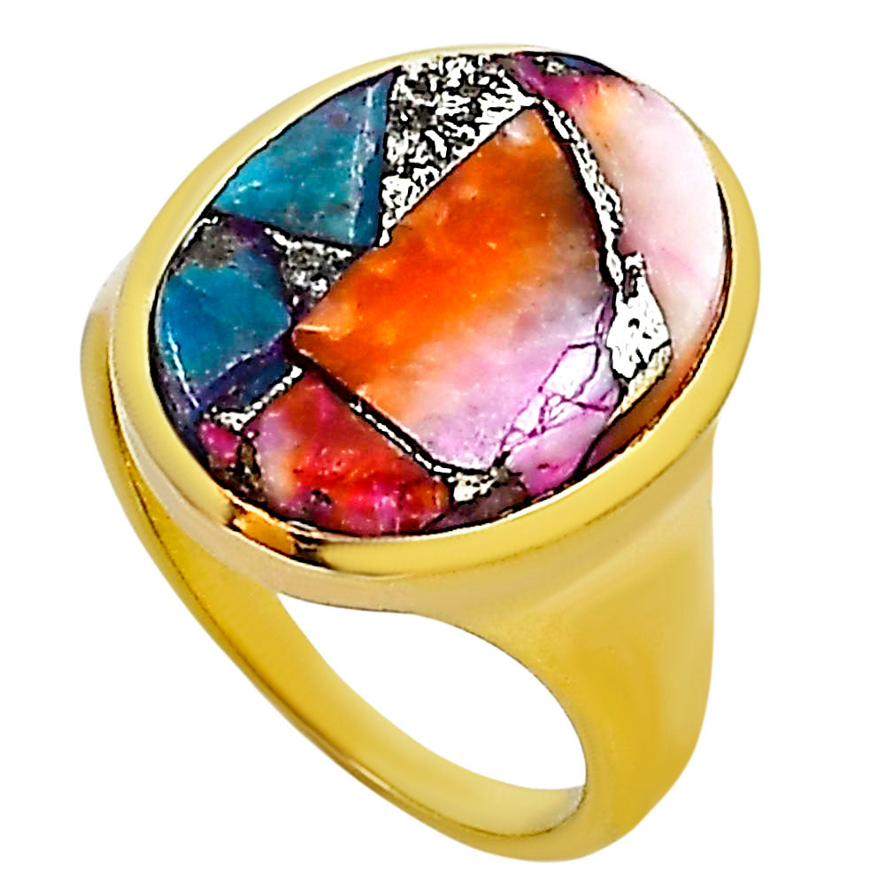 Kingman Orange Dahlia Turquoise Ring size-7 RM-1115 TR01144