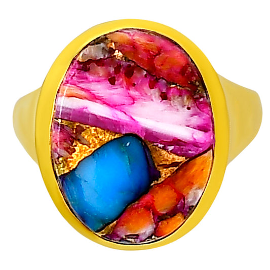 Kingman Orange Dahlia Turquoise Ring size-7 RM-1115 TR01146