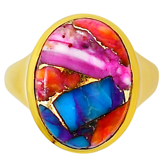 Kingman Orange Dahlia Turquoise Ring size-8 RM-1115 TR01148